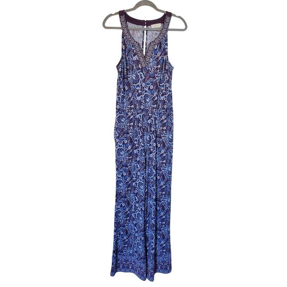 Magnolia Grace Sleeveless Retro Blue Purple Floral Paisley Jumpsuit, Size Small - Picture 1 of 8